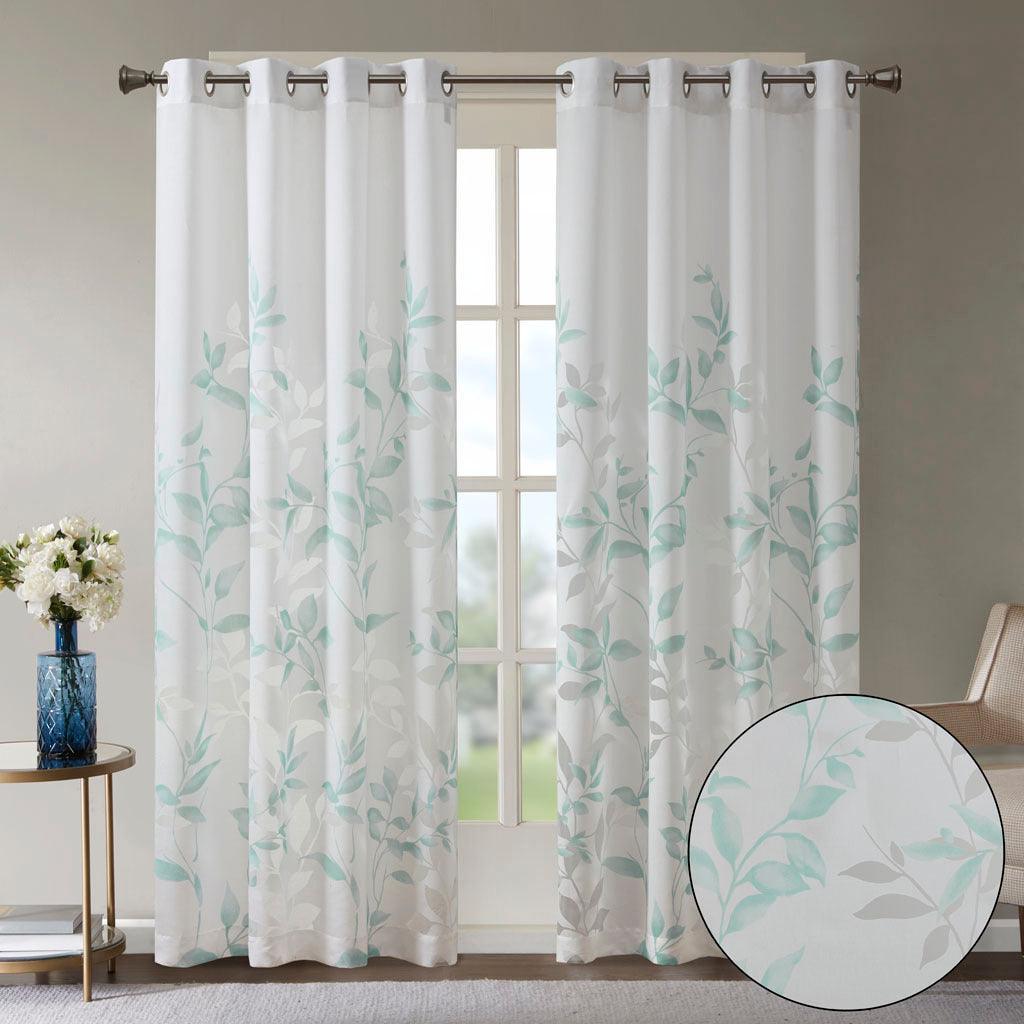 Olliix.com Curtains - Cecily 84" Burnout Printed Window Panel Aqua