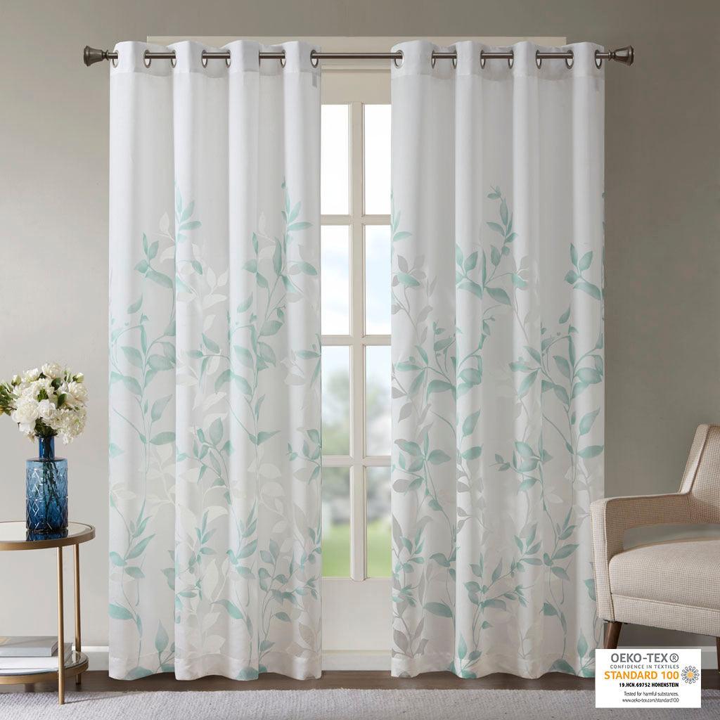 Olliix.com Curtains - Cecily 84" Burnout Printed Window Panel Aqua