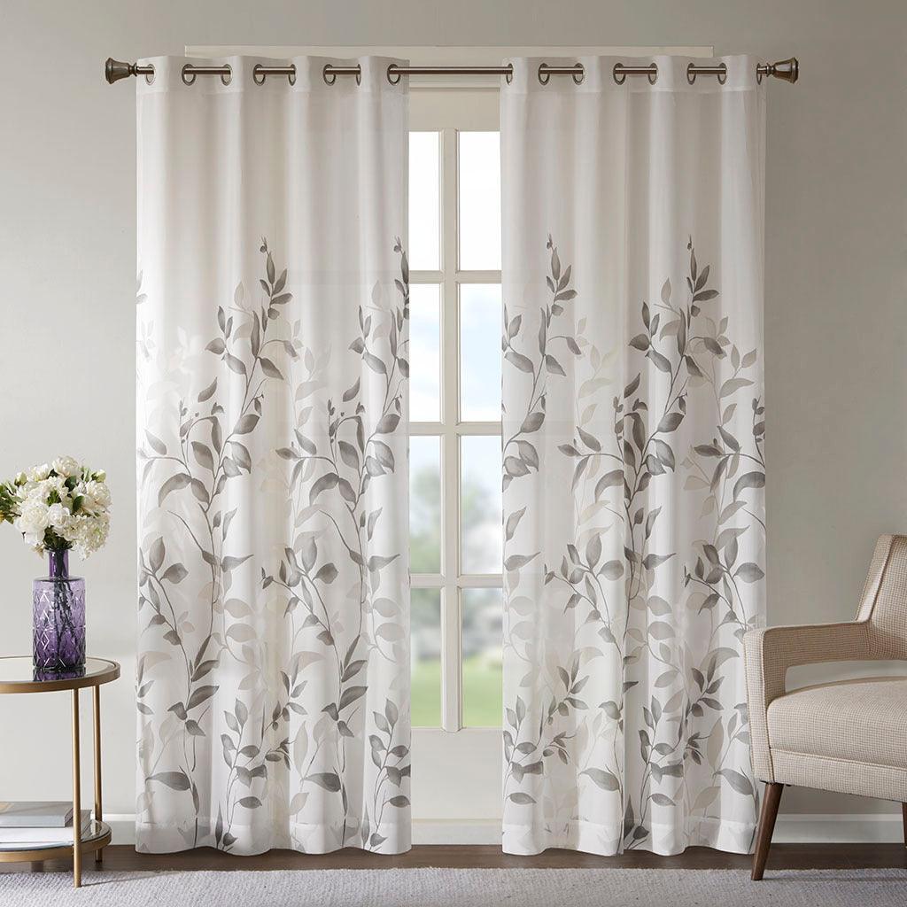 Olliix.com Curtains - Cecily 84 H Burnout Printed Window Panel Gray