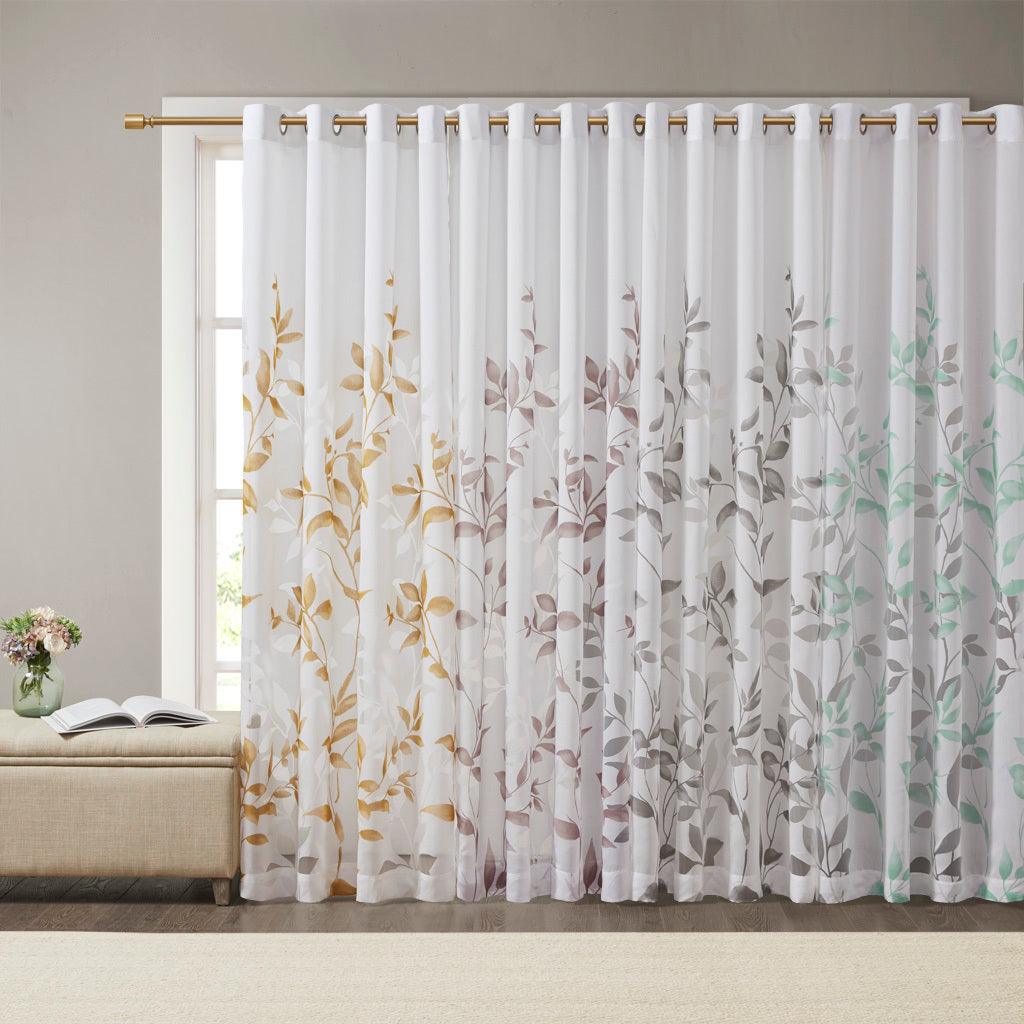 Olliix.com Curtains - Cecily 84 H Burnout Printed Window Panel Gray