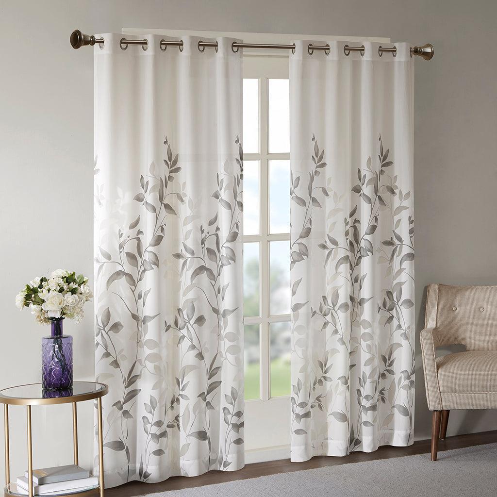 Olliix.com Curtains - Cecily 84 H Burnout Printed Window Panel Gray