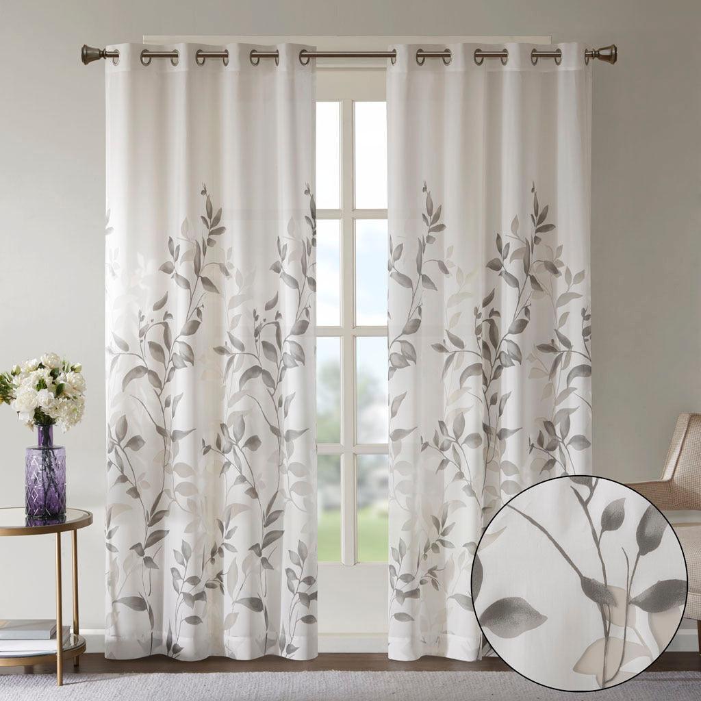 Olliix.com Curtains - Cecily 84 H Burnout Printed Window Panel Gray