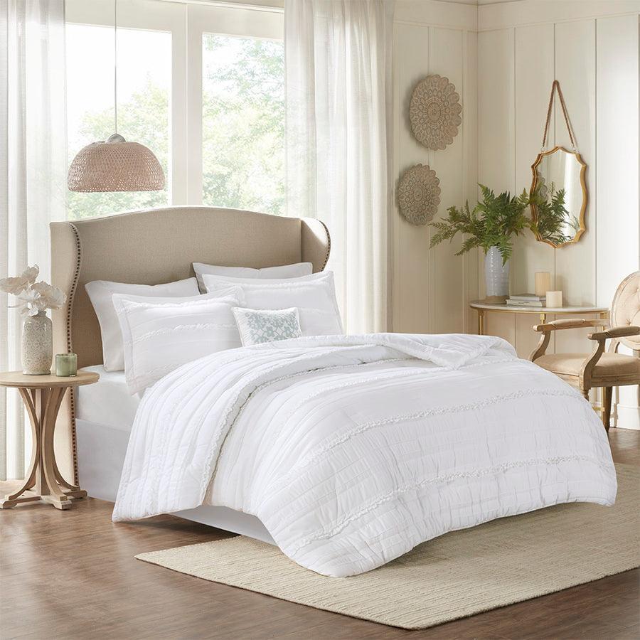 Olliix.com Comforters & Blankets - Celeste 5 Piece Comforter Set White Queen