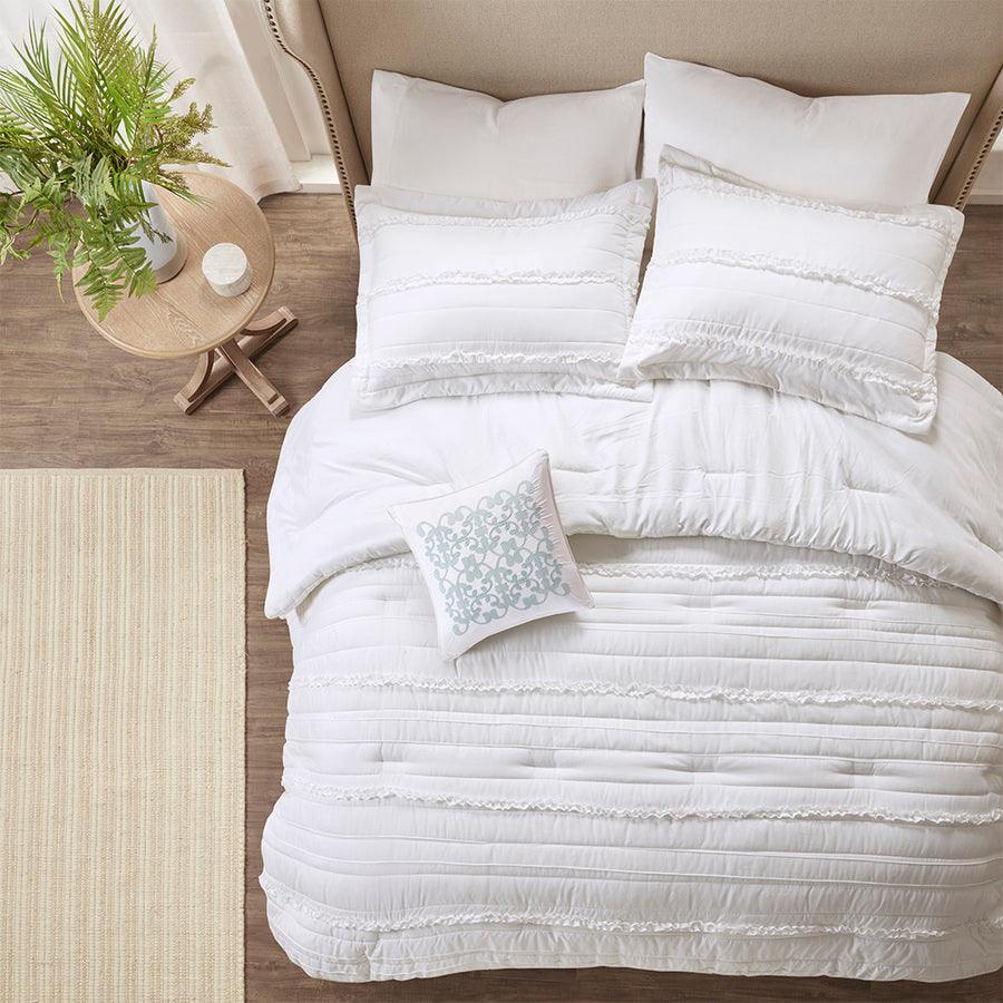 Olliix.com Comforters & Blankets - Celeste 5 Piece Comforter Set White Queen