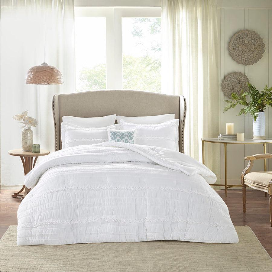 Olliix.com Comforters & Blankets - Celeste King Shabby Chic 5 Piece Comforter Set White
