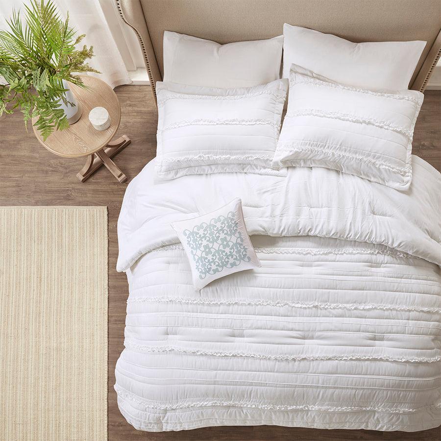 Olliix.com Comforters & Blankets - Celeste King Shabby Chic 5 Piece Comforter Set White