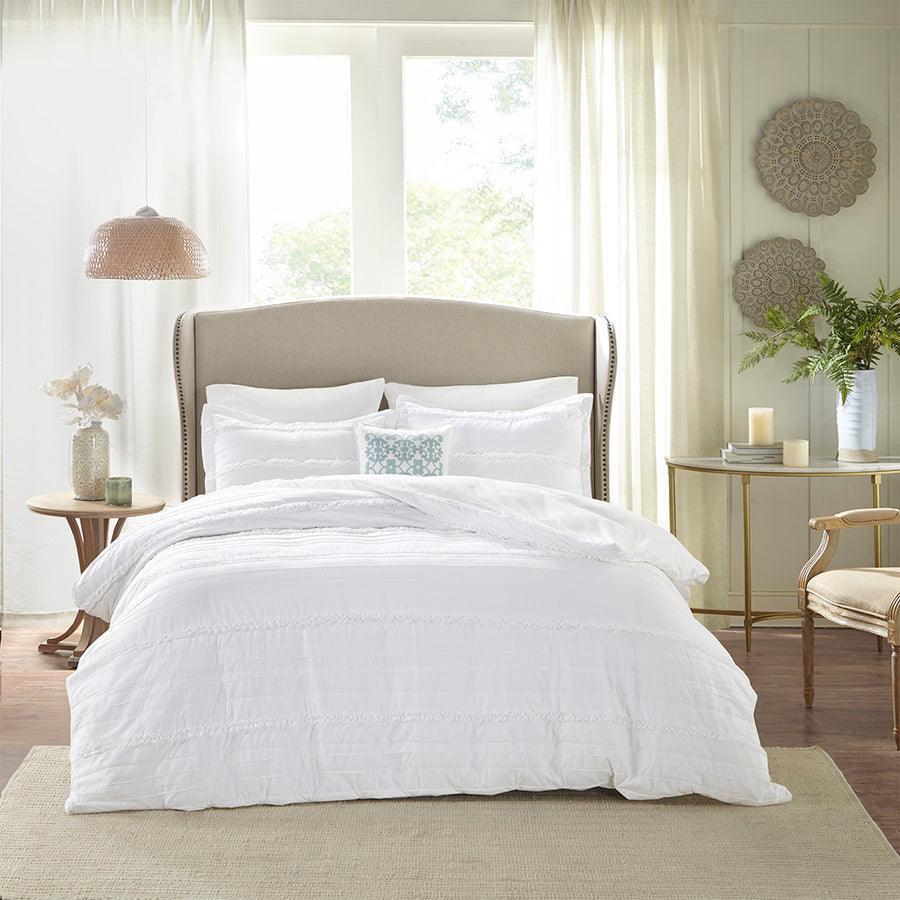 Olliix.com Duvet & Duvet Sets - Celeste Shabby Chic 4 Piece 2-in-1 Duvet Set King/Cal King White