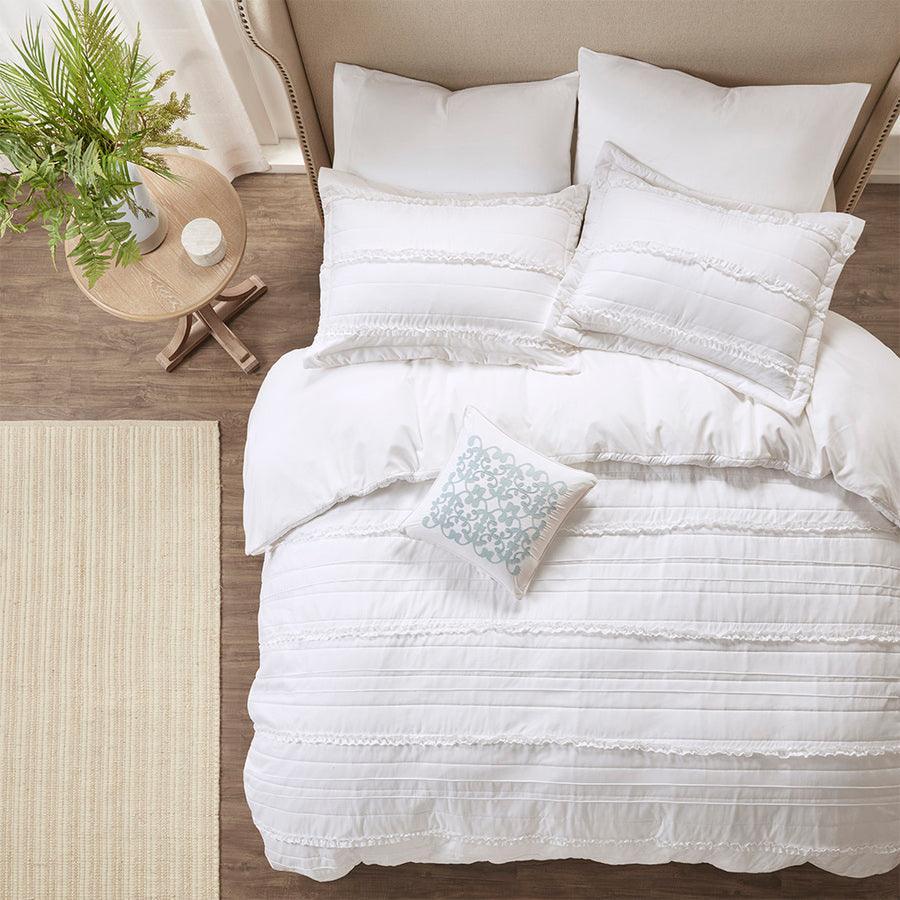Olliix.com Duvet & Duvet Sets - Celeste Shabby Chic 4 Piece 2-in-1 Duvet Set King/Cal King White