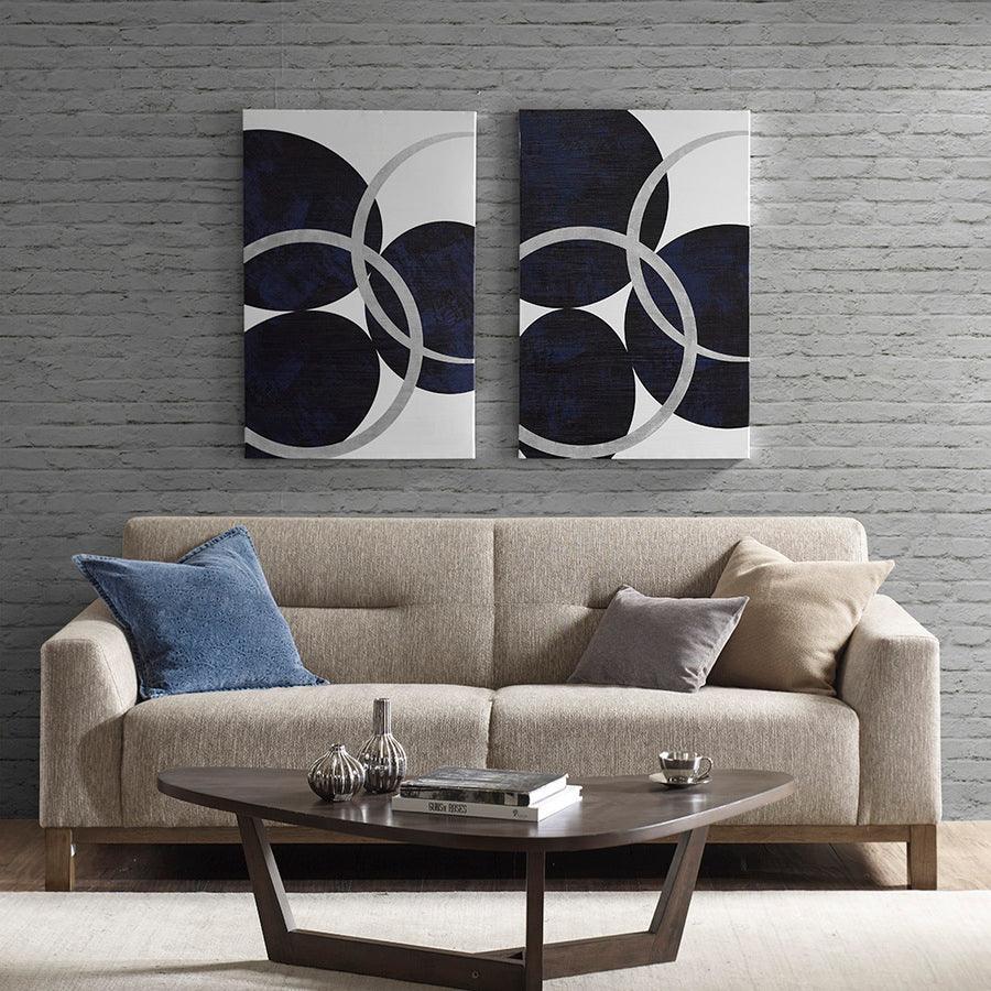 Olliix.com Wall Paintings - Celestial Orbit Navy Gel Coated and Silver Foil Canvas Navy