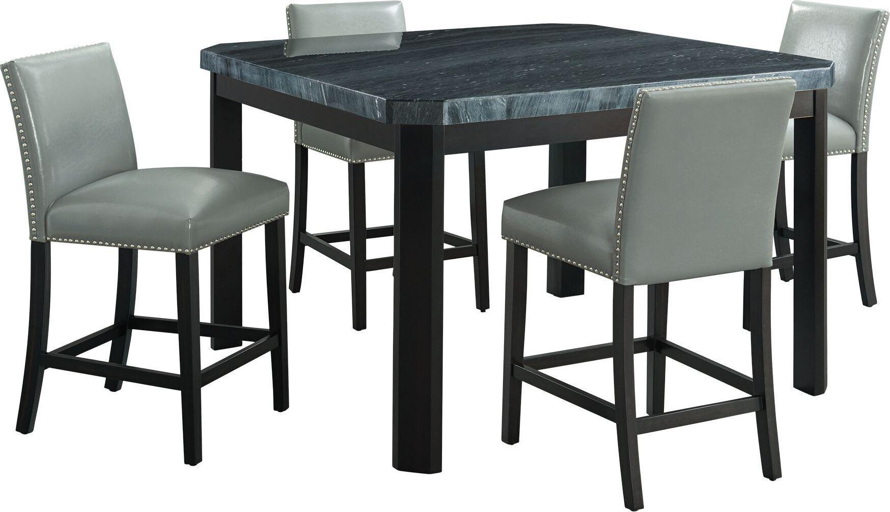 Elements Dining Sets - Celine 5PC Counter Height Dining Set-Table & Four Grey Faux Leather Chairs