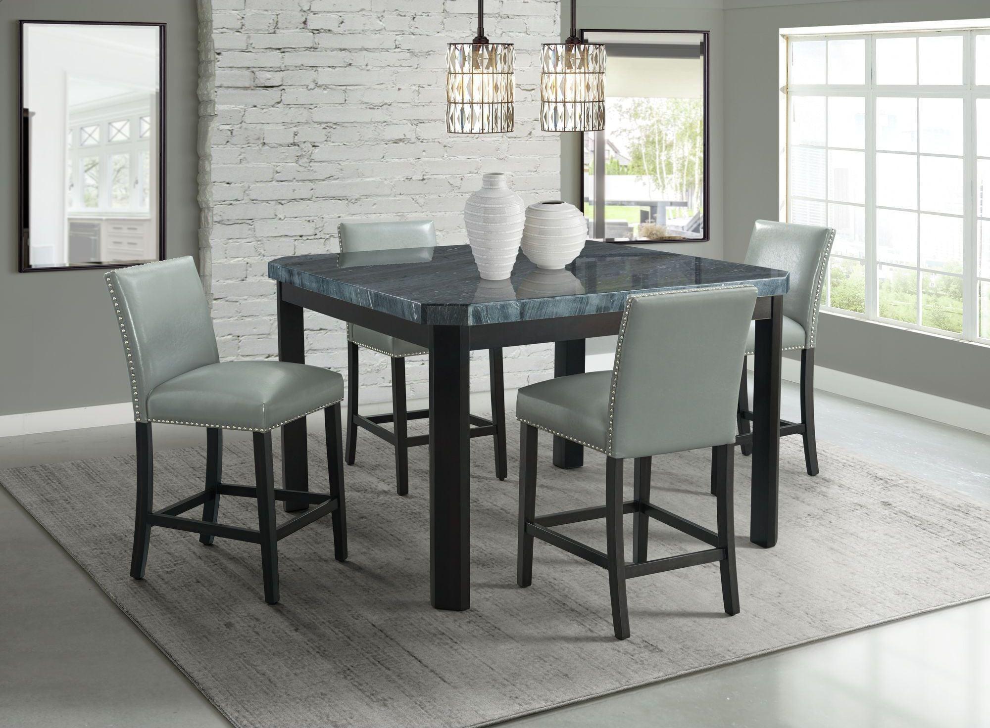 Elements Dining Sets - Celine 5PC Counter Height Dining Set-Table & Four Grey Faux Leather Chairs