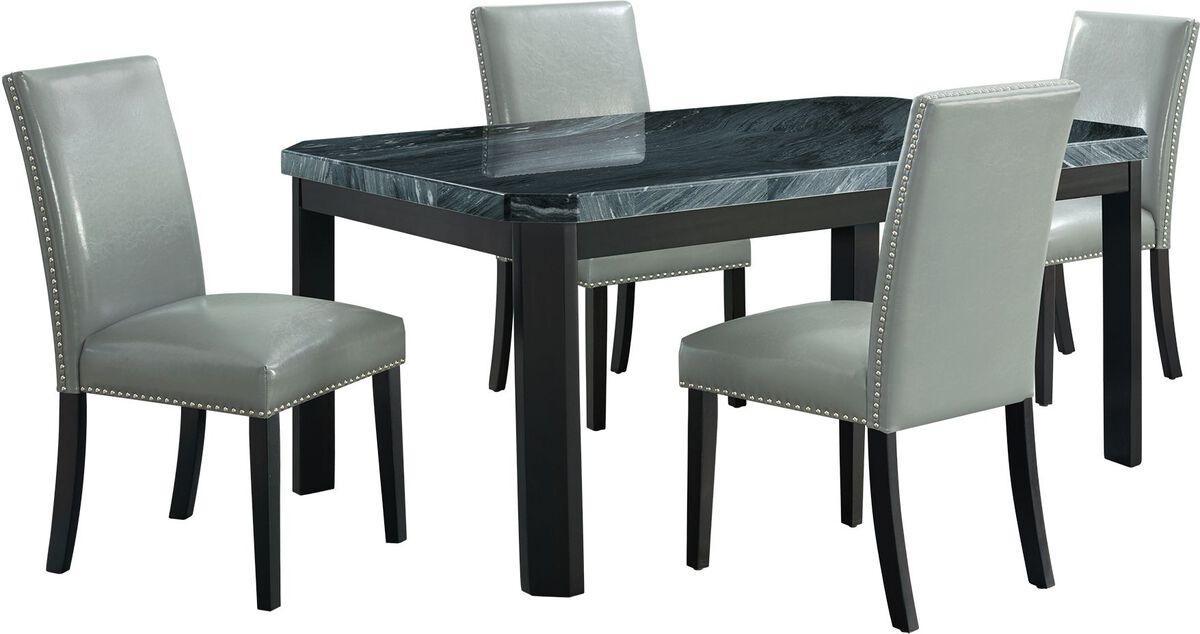 Elements Dining Sets - Celine 5PC Dining Set- Table & Four Grey Faux Leather Chairs Grey Marble