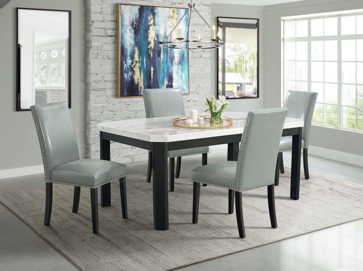 Elements Dining Sets - Celine 5PC Rectangular Dining Set-Table & Four Grey Side Chairs White Marble