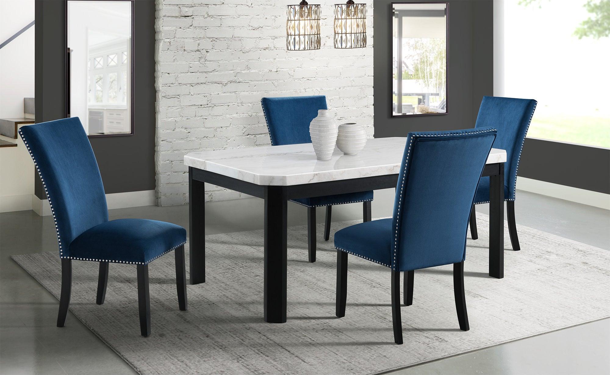 Elements Dining Chairs - Celine Blue Velvet Side Chair Set (Set of 2)
