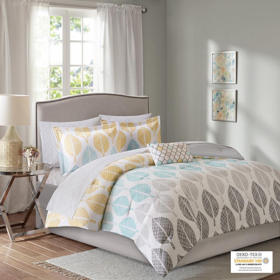 Olliix.com Comforters & Blankets - Central California King Park Casual Complete Comforter and Cotton Sheet Set Yellow & Aqua