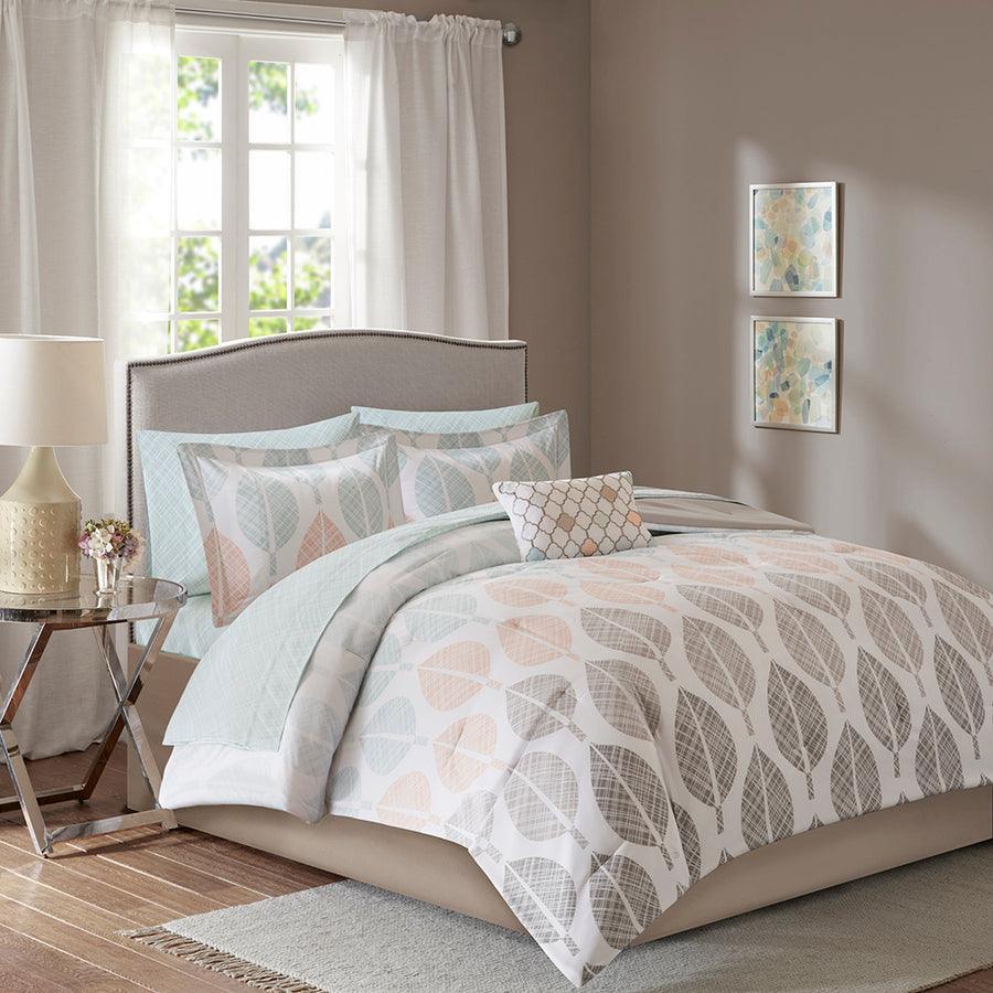 Olliix.com Comforters & Blankets - Central Global Inspired Park Complete Comforter and Cotton Sheet Set Coral | Green Cal King