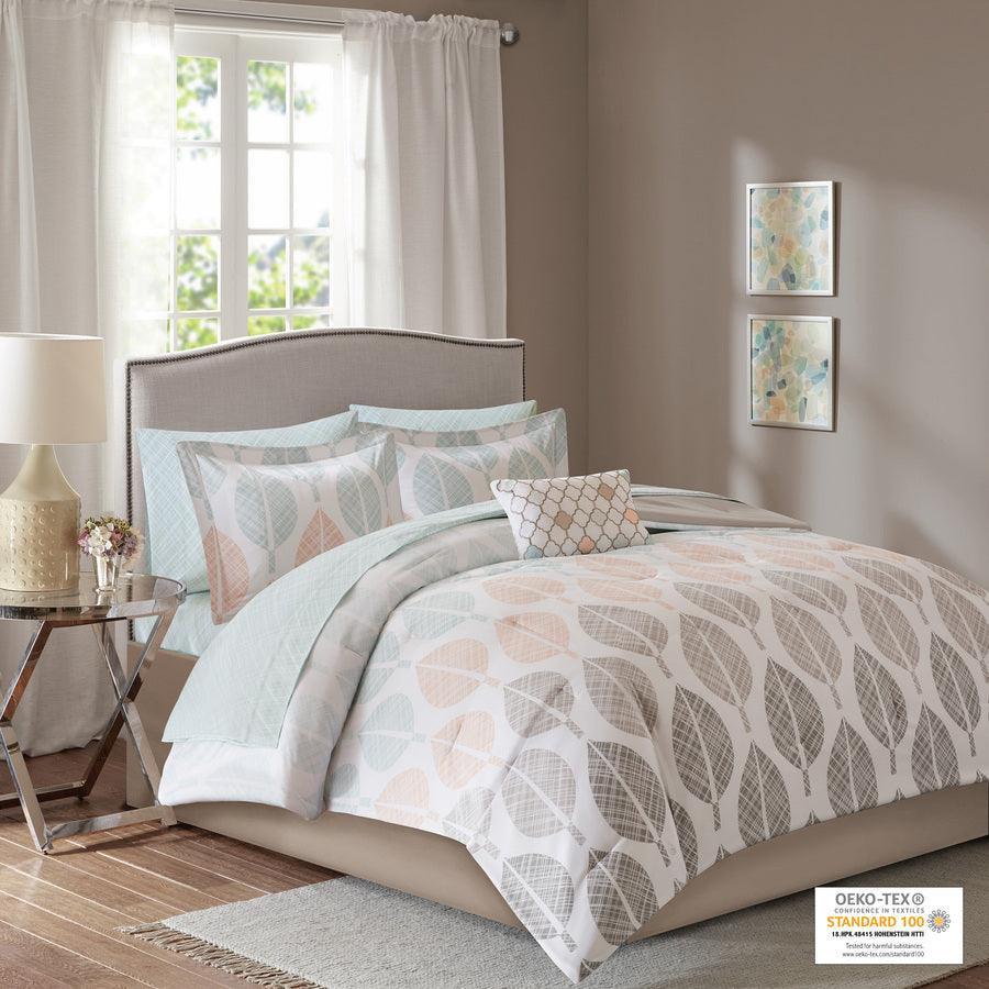Olliix.com Comforters & Blankets - Central Global Inspired Park Complete Comforter and Cotton Sheet Set Coral | Green Cal King