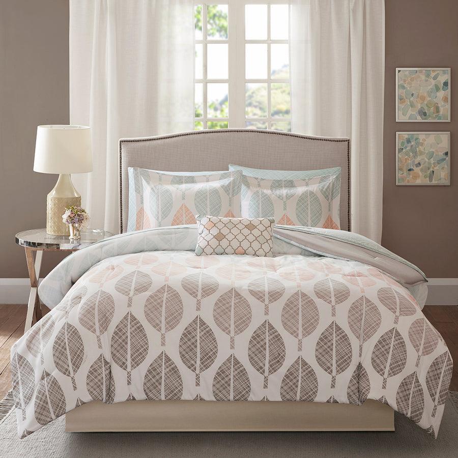 Olliix.com Comforters & Blankets - Central Global Inspired Park Complete Comforter and Cotton Sheet Set Coral | Green Cal King