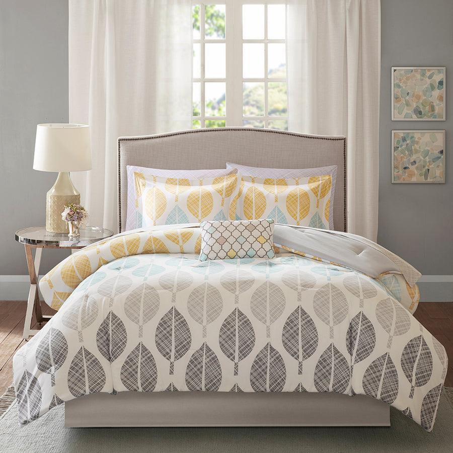 Olliix.com Comforters & Blankets - Central Park 26 " W Complete Comforter and Cotton Sheet Set Yellow & Aqua Queen