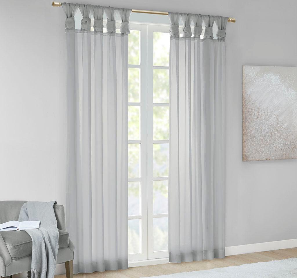 Olliix.com Curtains - Ceres 63" Twist Tab Voile Sheer Window Pair Light Gray