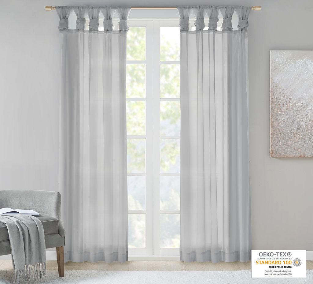 Olliix.com Curtains - Ceres 63" Twist Tab Voile Sheer Window Pair Light Gray