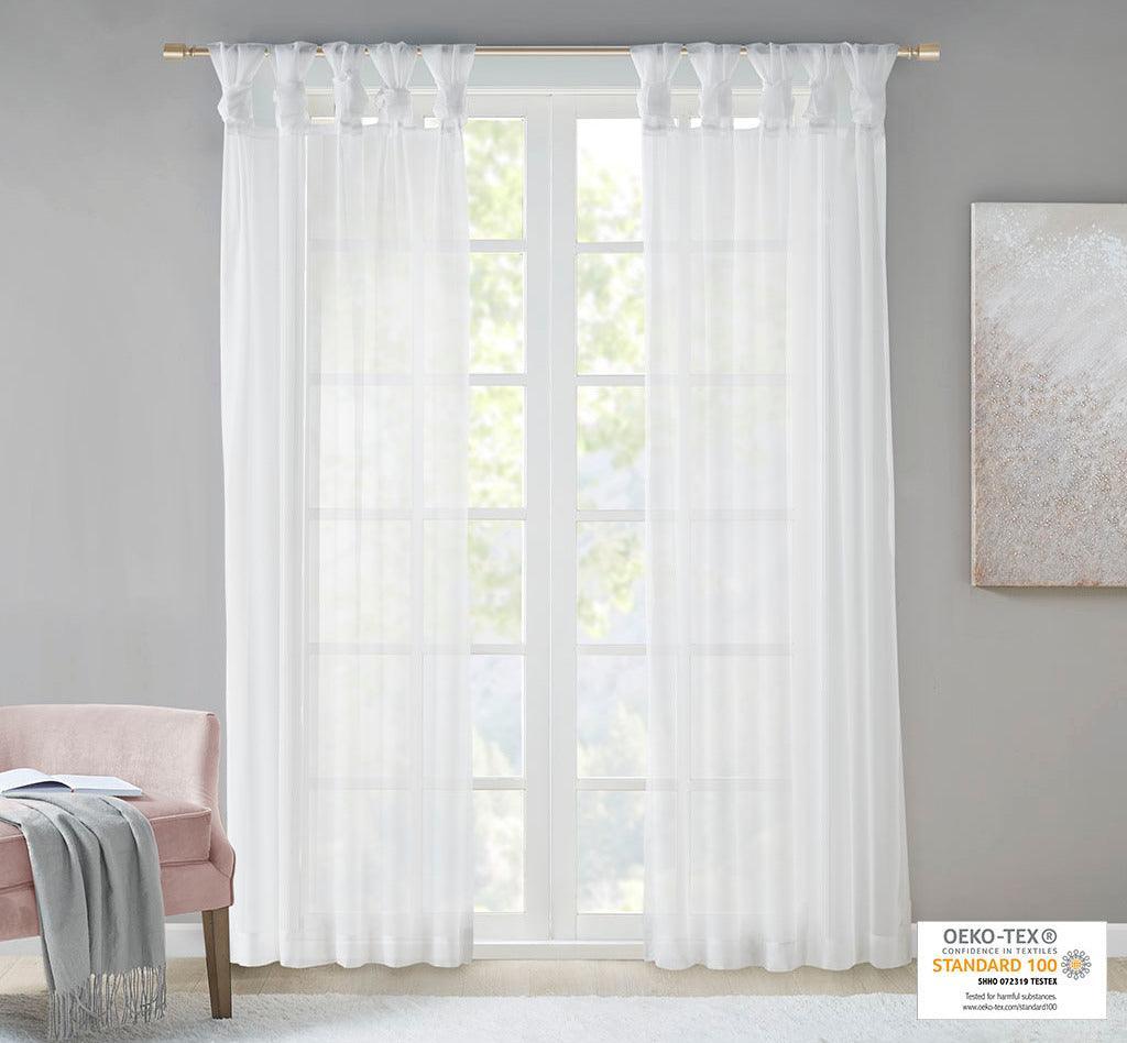 Olliix.com Curtains - Ceres 84" Twist Tab Voile Sheer Window Pair White