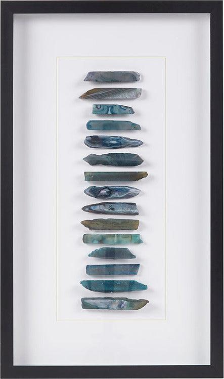 Olliix.com Wall Art - Cerulean Contemporary Stones Real Natural Agate Framed Shadowbox 13.78x23.62x1.2" Blue