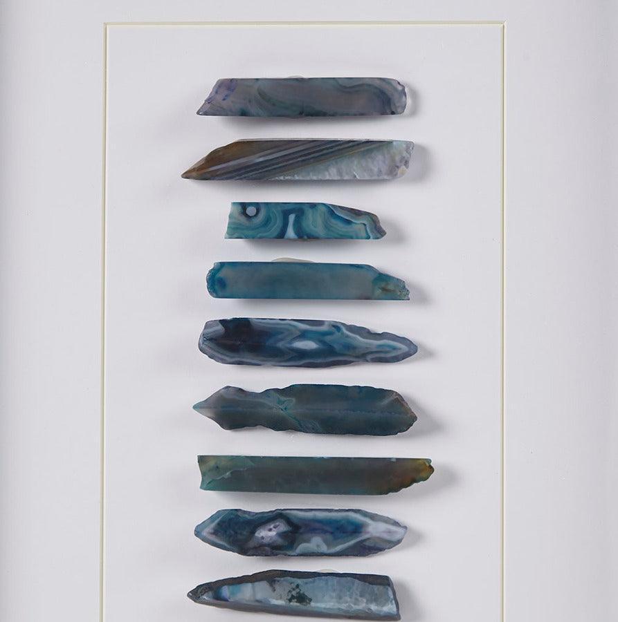 Olliix.com Wall Art - Cerulean Contemporary Stones Real Natural Agate Framed Shadowbox 13.78x23.62x1.2" Blue