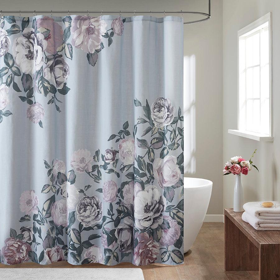 Olliix.com Shower Curtains - Charisma Cotton Floral Printed Shower Curtain Grey