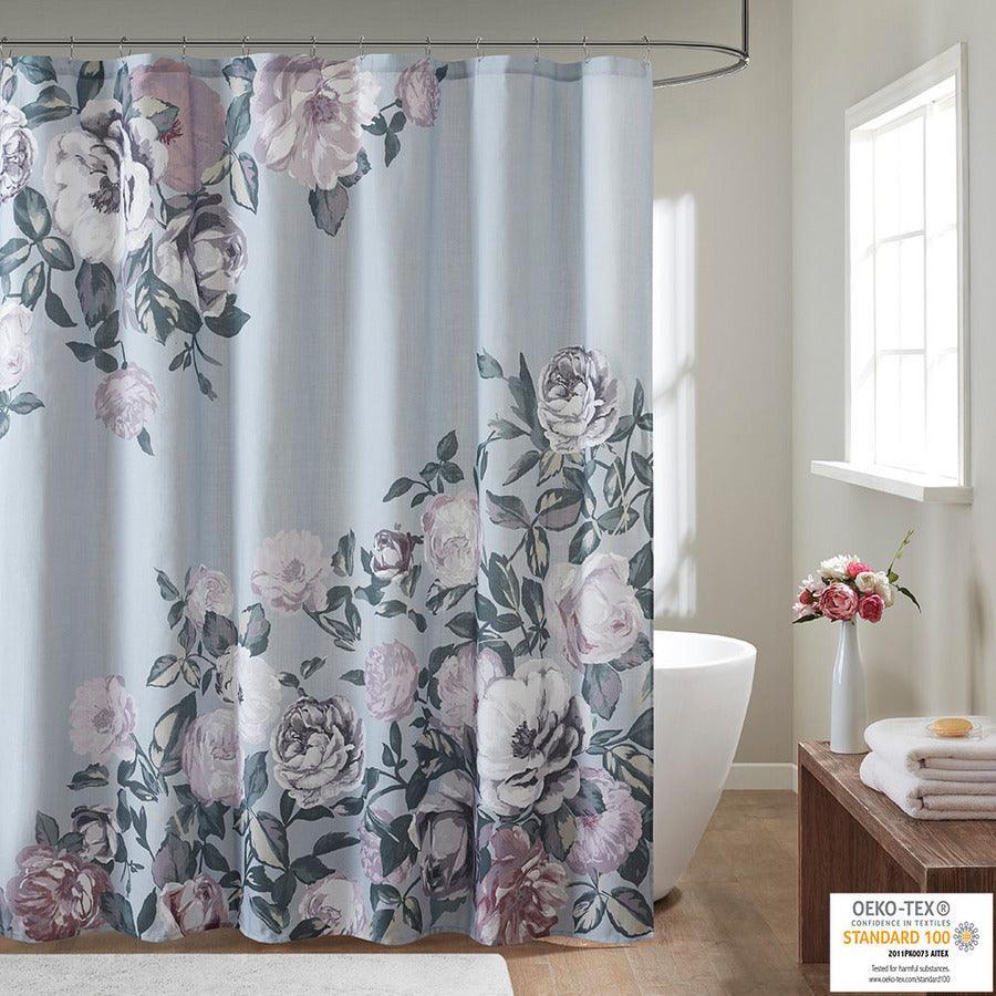 Olliix.com Shower Curtains - Charisma Cotton Floral Printed Shower Curtain Grey