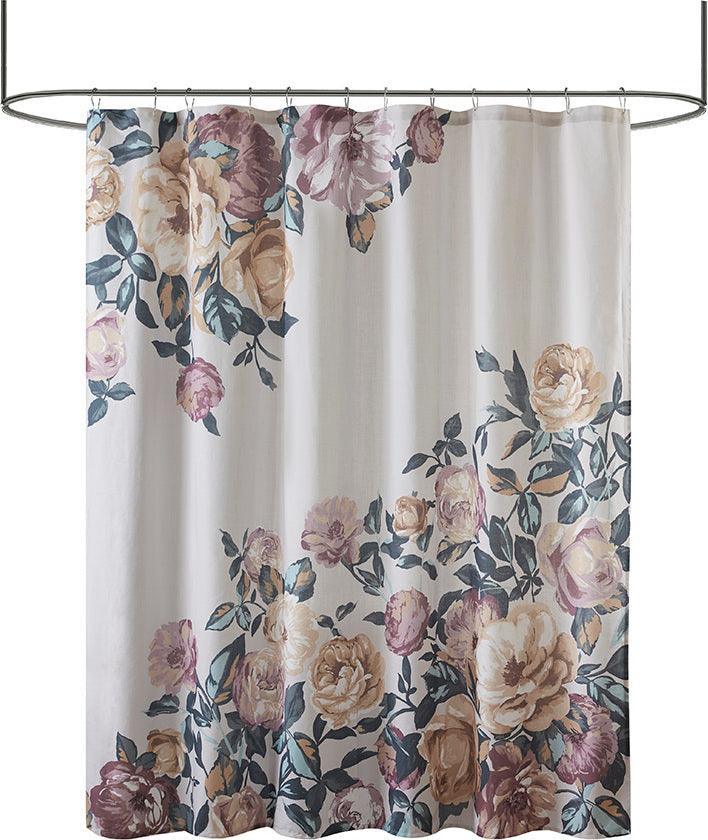 Olliix.com Shower Curtains - Charisma Cotton Floral Printed Shower Curtain Ivory