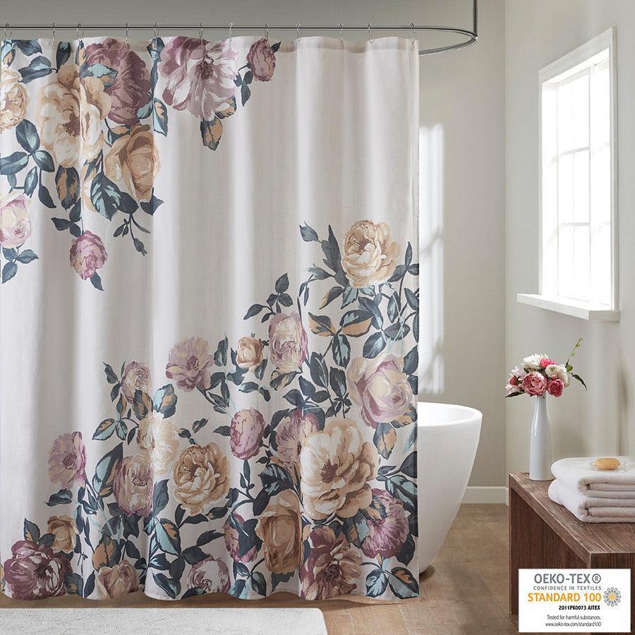 Olliix.com Shower Curtains - Charisma Cotton Floral Printed Shower Curtain Ivory