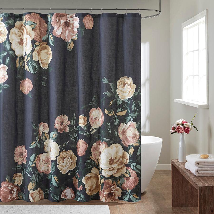 Olliix.com Shower Curtains - Charisma Cotton Floral Printed Shower Curtain Navy