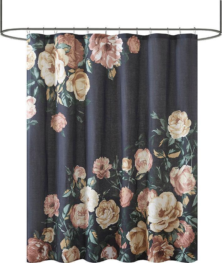 Olliix.com Shower Curtains - Charisma Cotton Floral Printed Shower Curtain Navy