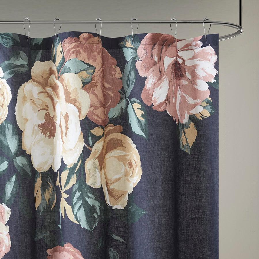 Olliix.com Shower Curtains - Charisma Cotton Floral Printed Shower Curtain Navy