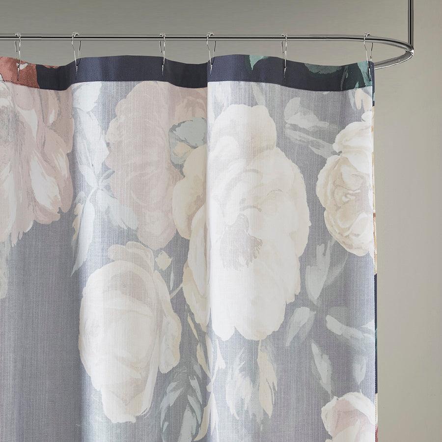Olliix.com Shower Curtains - Charisma Cotton Floral Printed Shower Curtain Navy