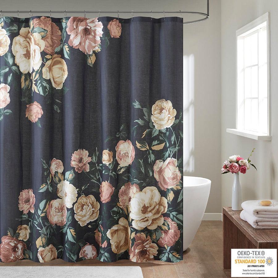 Olliix.com Shower Curtains - Charisma Cotton Floral Printed Shower Curtain Navy