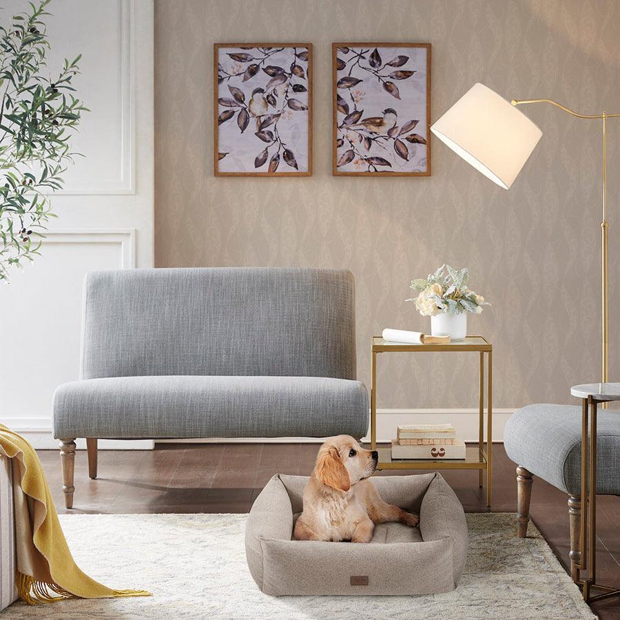 Olliix.com Dog Beds - Charlie 4-Sided 23"W Bolster with Ortho Base and Removable Cover Tan