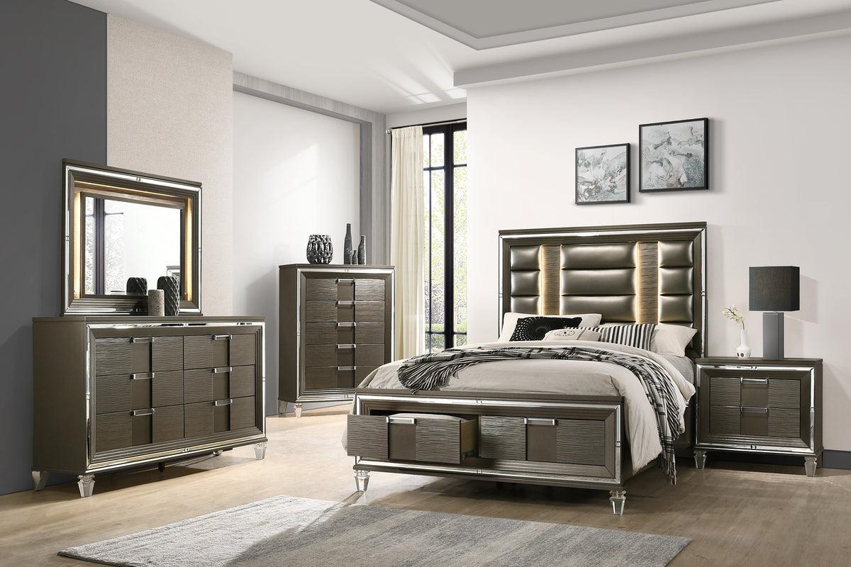 Elements Bedroom Sets - Charlotte Queen Storage 3PC Bedroom Set Copper