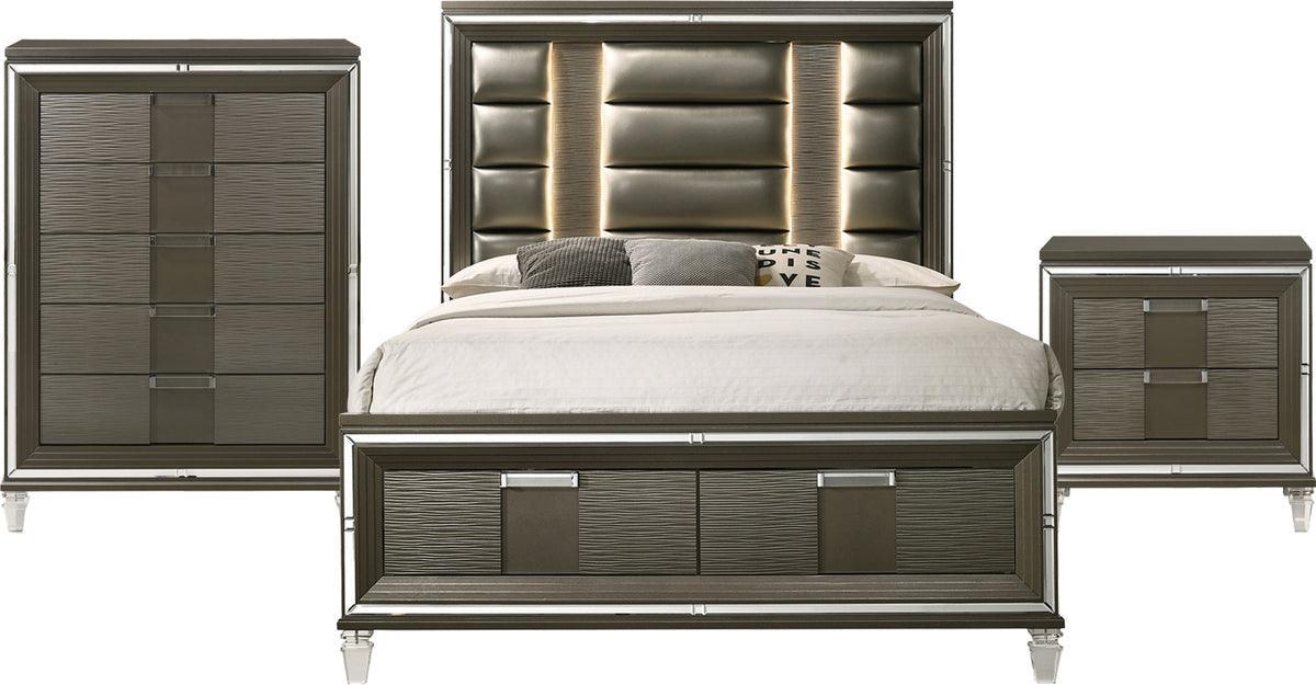 Elements Bedroom Sets - Charlotte Queen Storage 3PC Bedroom Set Copper