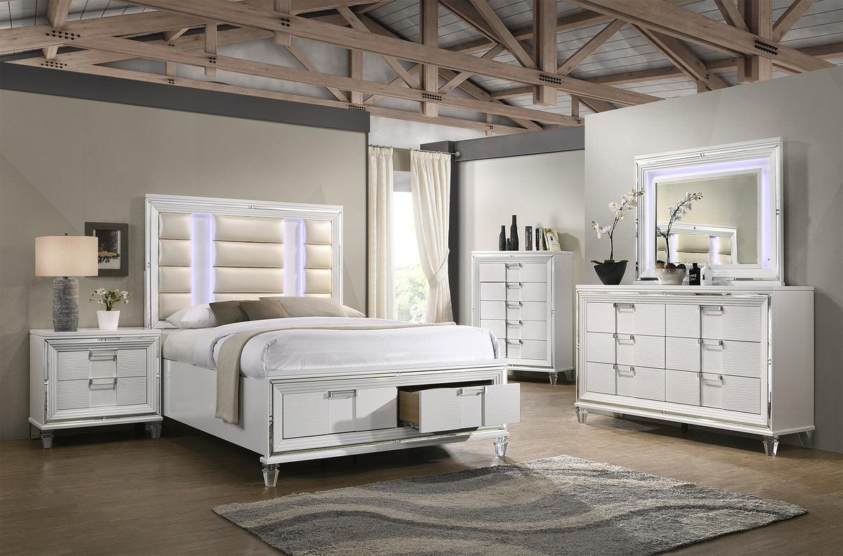 Elements Bedroom Sets - Charlotte Queen Storage 4 Piece Bedroom Set in White