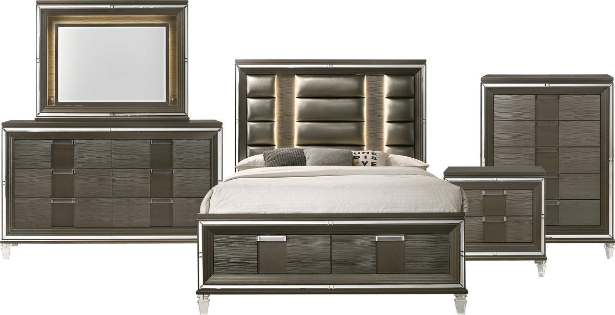 Elements Bedroom Sets - Charlotte Queen Storage 5PC Bedroom Set Copper