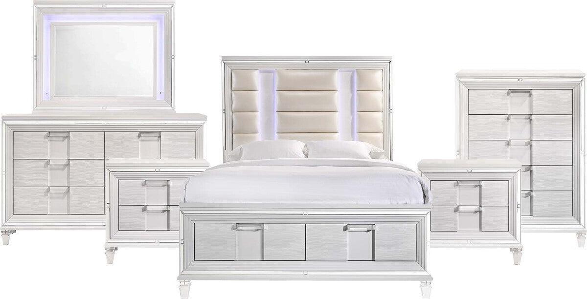 Elements Bedroom Sets - Charlotte Queen Storage 6 Piece Bedroom Set in White
