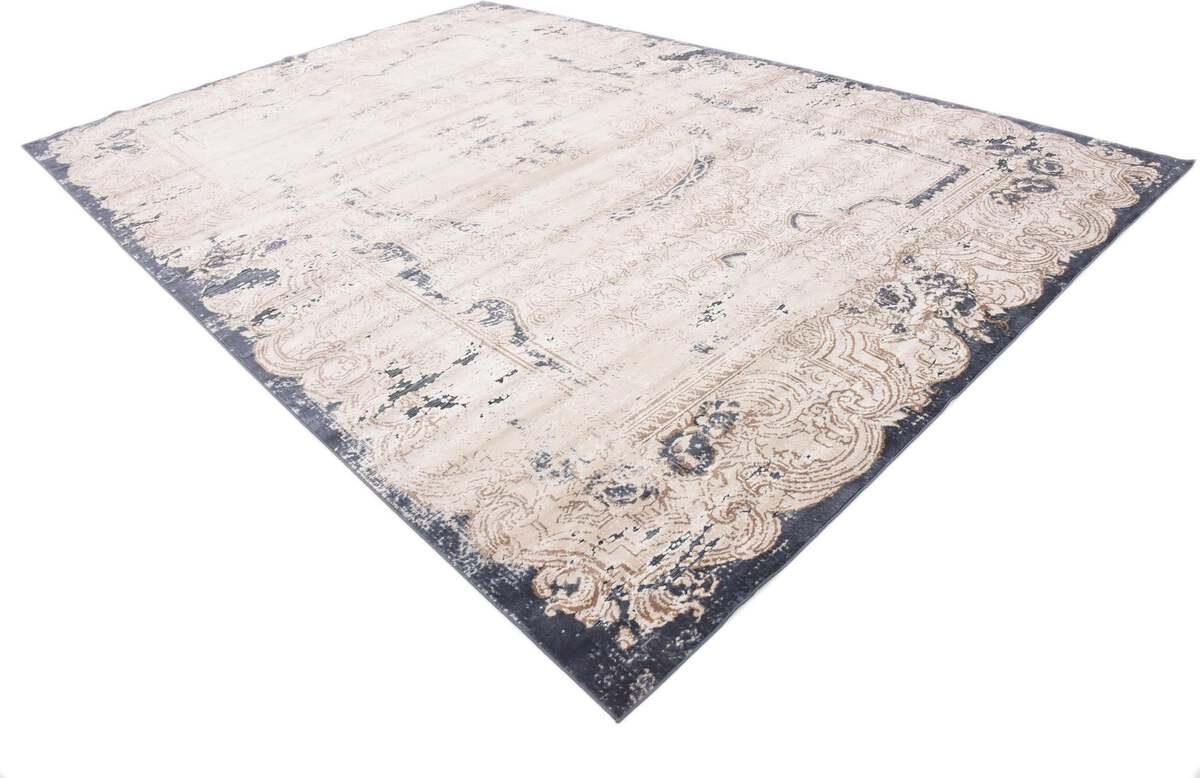 Unique Loom Indoor Rugs - Chateau Border 10x14 Beige & Navy Blue