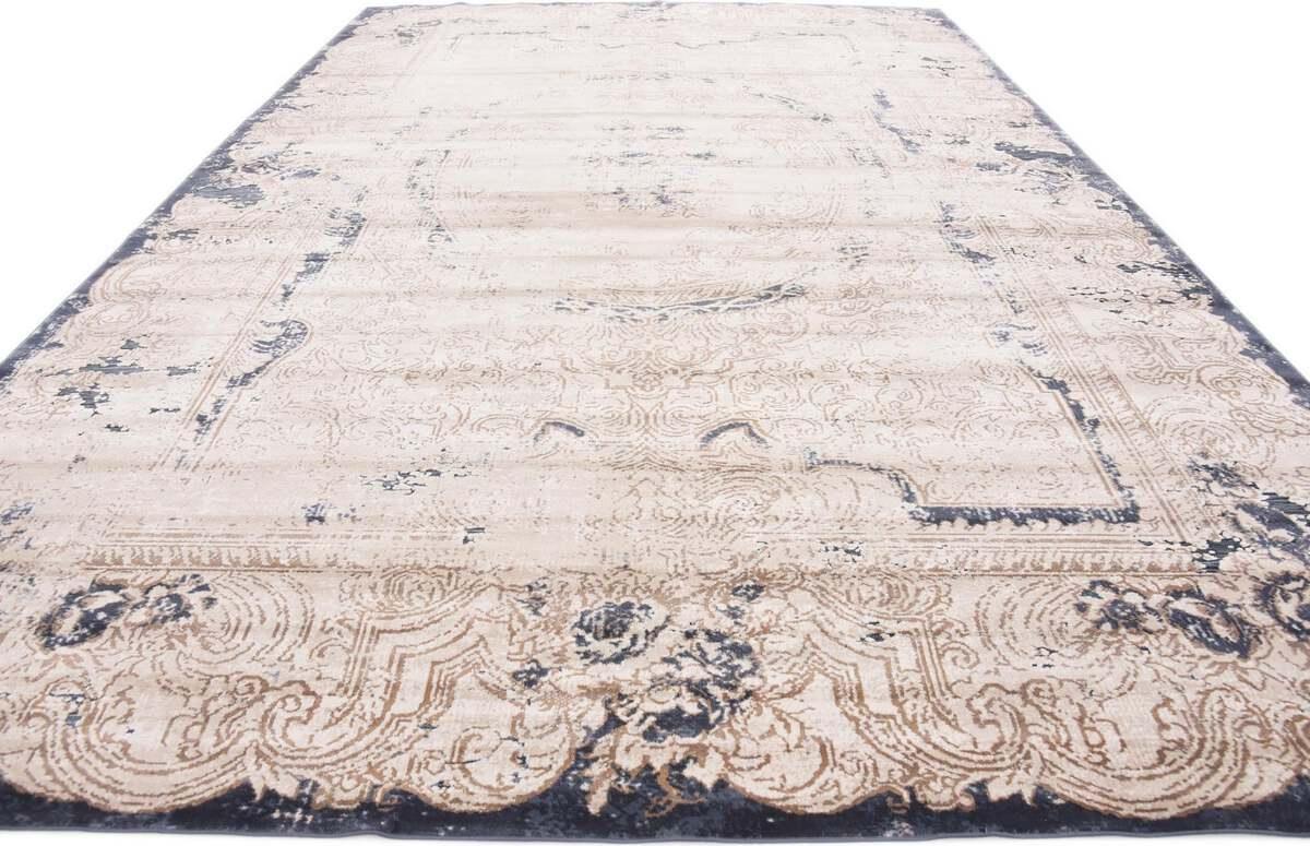 Unique Loom Indoor Rugs - Chateau Border 10x14 Beige & Navy Blue