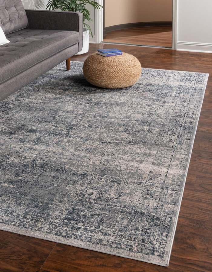 Unique Loom Indoor Rugs - Chateau Border 10x14 Navy Blue & Beige