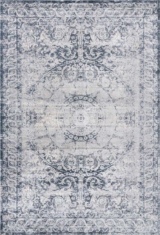 Unique Loom Indoor Rugs - Chateau Border 10x14 Navy Blue & Gray