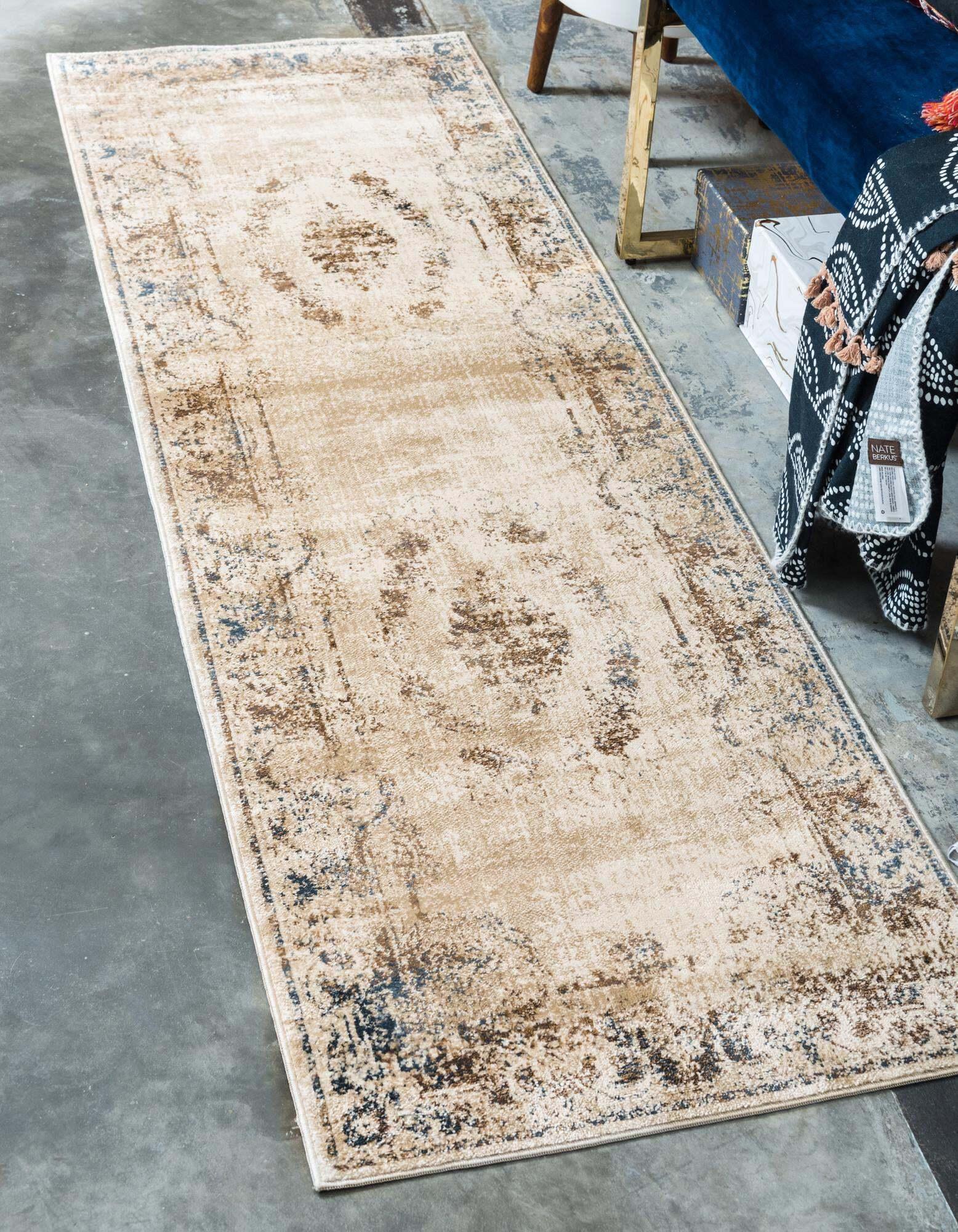 Unique Loom Indoor Rugs - Chateau Border 6 Ft Runner Rug Beige & Multicolor