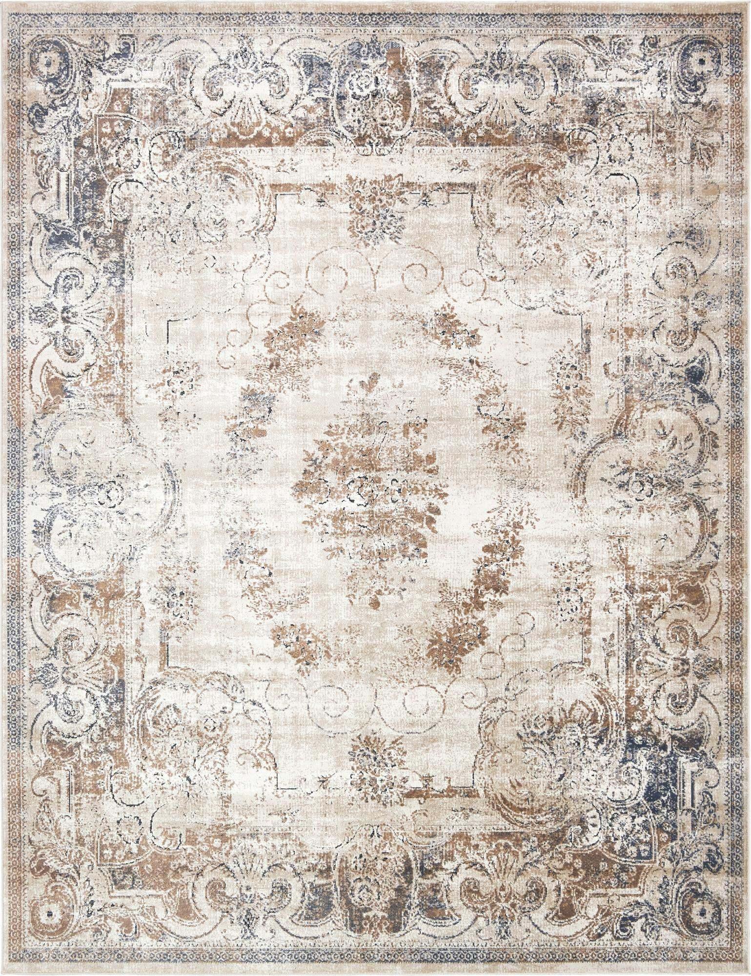 Unique Loom Indoor Rugs - Chateau Border Rectangular 8x10 Rug Beige & Light Brown