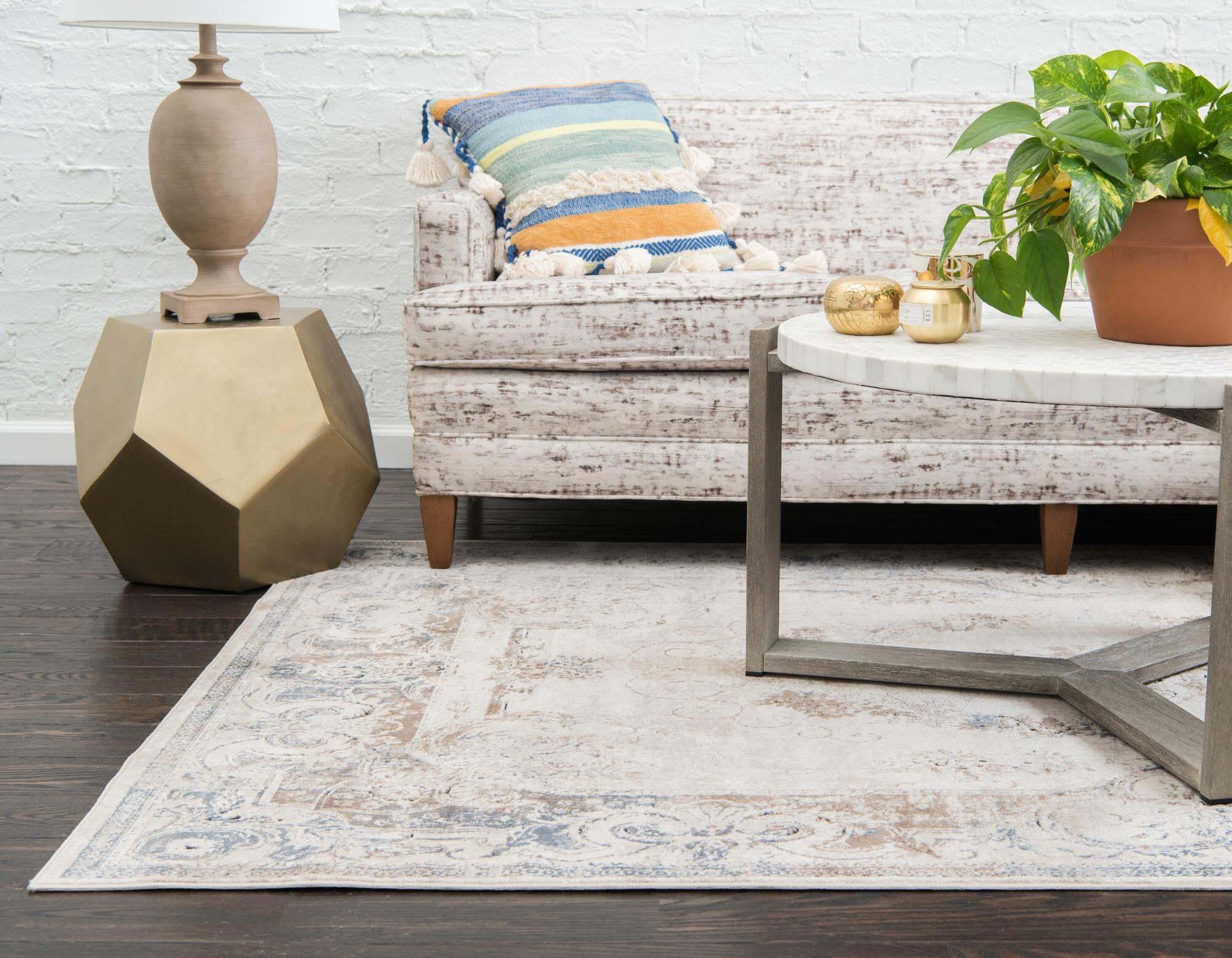 Unique Loom Indoor Rugs - Chateau Border Rectangular 8x10 Rug Beige & Light Brown